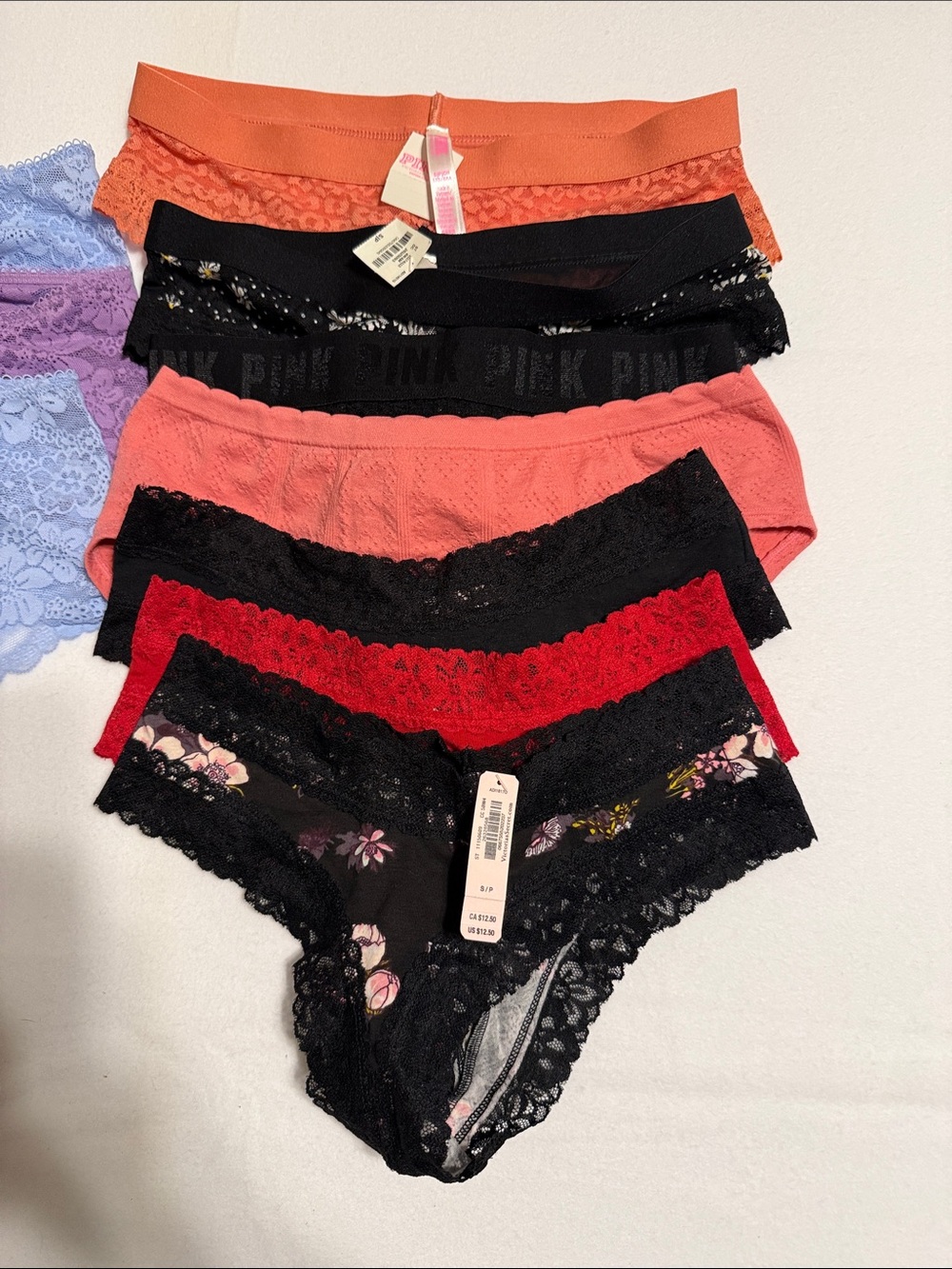 PINK Victoria's Secret Lace Hipster Panty Set - Black, Red, Coral, Orange-s23